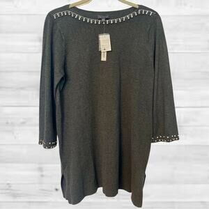 The Limited NWT Cozy Chic Neutral Gray Knit Tunic Sweater Top, Jewel Detail, Med